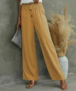 Brand new 🎁 UDEAR Khaki Smocked Button-Front High-Waist Pants - 👩 Women & Plus 👍