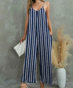 Outlet ๐ UDEAR Blue & White Stripe Sleeveless Jumpsuit - ๐ฉ Women ๐