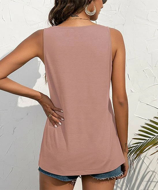 Budget โจ UDEAR Orange Pink Button-Accent Tank - ๐ฉ Women ๐ - Image 2