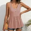 Budget ✨ UDEAR Orange Pink Button-Accent Tank - 👩 Women 🌟