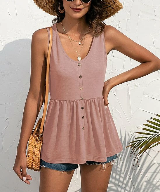 Budget โจ UDEAR Orange Pink Button-Accent Tank - ๐ฉ Women ๐