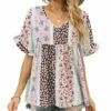 Best Pirce 🛒 UDEAR Purple & Pink Floral Patchwork V-Neck Top - 👩 Women ⭐
