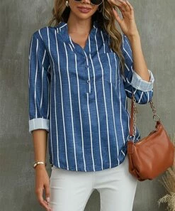 Hot Sale 🔔 UDEAR White & Blue Stripe Button-Front Top - 👩 Women 😀