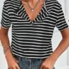 Best deal ⌛ UDEAR Black & White Stripe Button-Front Tee - 👩 Women 🌟