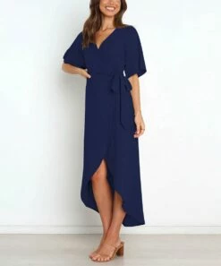 Discount 🧨 UDEAR Navy Tulip-Hem Wrap 👗 Dress - 👩 Women 😀