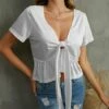 Best Pirce ⌛ UDEAR White Tie-Front V-Neck Top - Plus ✔️