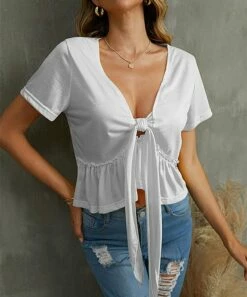 Best Pirce ⌛ UDEAR White Tie-Front V-Neck Top - Plus ✔️