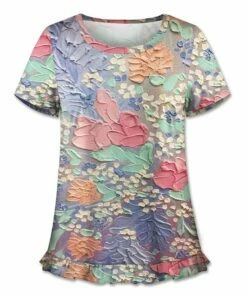 Top 10 🌟 UDEAR Pink & Green Abstract Ruffle-Hem Scoop Neck Top - Plus 👏