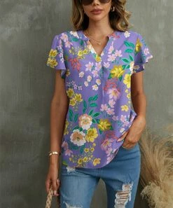 Best reviews of 😍 UDEAR Purple & Yellow Floral Notch Neck Top - Plus 🎁