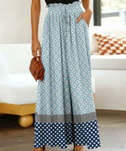 Wholesale 😀 UDEAR Light Blue & Navy Geometric Plaid Palazzo Pants - Plus 🥰