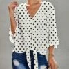 Flash Sale 🔔 UDEAR Black & White Button-Down Tie-Front Top - 👩 Women 😀