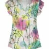 Buy 😉 UDEAR Green & Yellow Floral Flutter-Sleeve Notch Neck Top - Plus 🤩