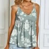 Promo 🔥 UDEAR Gray-Green & White Floral Empire-Waist Tank - Plus 👏