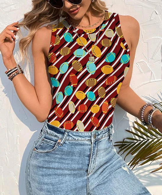 Cheap 👏 UDEAR White & Red Stripe Football Sleeveless Tank - Plus 😍