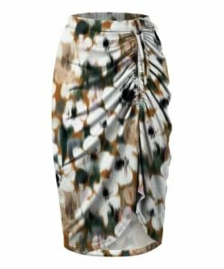 Promo 😍 UDEAR White & Green Floral Abstract Side-Ruched Tulip-Hem Pencil 👗 Skirt - Plus ⌛