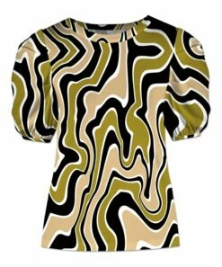 Coupon ✨ UDEAR Black & Grass Green Abstract Swirl Puff-Sleeve Crewneck Top - Plus 👏