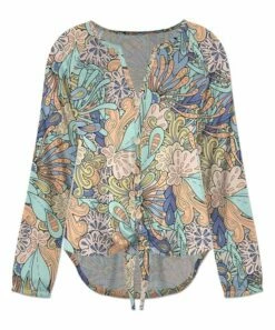 Discount ❤️ UDEAR Light Green & Pink Abstract Tie-Hem Notch Neck Button-Up Top - Plus ✨