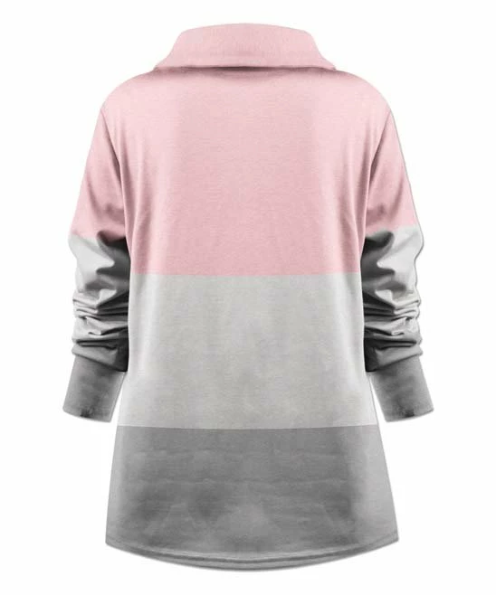 Best Pirce ๐ UDEAR Light Gray & Pink Color Block Collared Long-Sleeve Notch Neck Top - ๐ฉ Women ๐ - Image 2