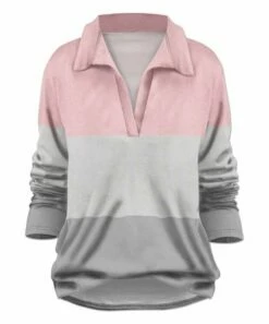 Best Pirce 🛒 UDEAR Light Gray & Pink Color Block Collared Long-Sleeve Notch Neck Top - 👩 Women 😉