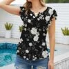 Wholesale 😉 UDEAR White & Black Floral Flutter-Sleeve Tee - 👩 Women 🎁