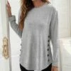 Promo 💯 UDEAR Light Gray Side-Button Long-Sleeve Top - 👩 Women & Plus 🛒