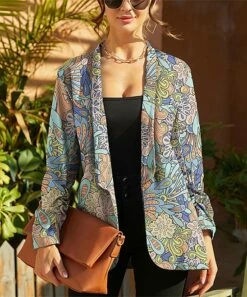 Coupon 🔥 UDEAR Yellow & Pink Abstract Floral Shawl-Collar Open Blazer - Plus 🔥