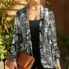 Top 10 💯 UDEAR Black & White Abstract Shawl-Collar Open Blazer - Plus 🛒
