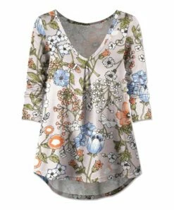 Top 10 🤩 UDEAR Chelsey Green & Blue Floral Pleated V-Neck Top - Plus 💯