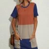 Top 10 😀 UDEAR Orange & Navy Color Block Pocket Shift 👗 Dress - 👩 Women 🔥