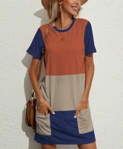 Top 10 😀 UDEAR Orange & Navy Color Block Pocket Shift 👗 Dress - 👩 Women 🔥