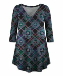 Promo 😀 UDEAR Black & Green Plaid Three-Quarter Sleeve V-Neck Top - 👩 Women 🥰