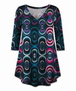 New 🔥 UDEAR Blue & Rose Red Abstract Three-Quarter Sleeve V-Neck Top - Plus 🔔