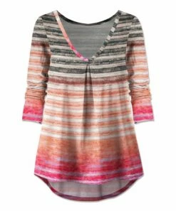Flash Sale ❤️ UDEAR Red & Orange Pink Stripe Pleated V-Neck Top - Plus 😍
