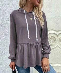 Coupon ๐ UDEAR Dusty Purple Ruffle-Hem Hooded Long-Sleeve Top - ๐ฉ Women ๐
