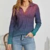 Flash Sale 🧨 UDEAR Purple & Blue Green Ombré Notch Neck Top - 👩 Women ⌛