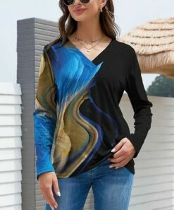 Hot Sale 👍 UDEAR Blue & Black Abstract V-Neck Top - 👩 Women & Plus 🧨