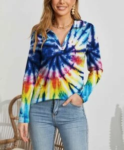 Flash Sale 🔥 UDEAR Yellow & Blue Tie-Dye Notch Neck Top - 👩 Women 👏