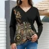 Cheap ❤️ UDEAR Black & Yellow Floral V-Neck Top - 👩 Women 🎁