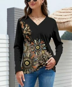 Cheap ❤️ UDEAR Black & Yellow Floral V-Neck Top - 👩 Women 🎁