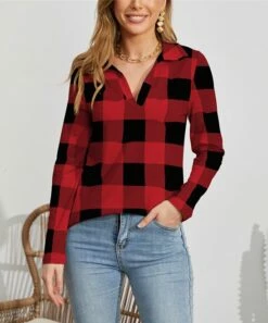 Best deal 😉 UDEAR Red & Black Plaid Collared Notch Neck Top - Plus 🥰