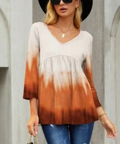 Promo 😍 UDEAR Orange & Cream Ombré V-Neck Top - Plus 😍