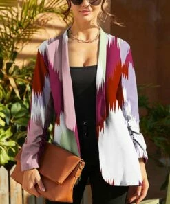 Coupon 🤩 UDEAR Red & White Abstract Shawl-Collar Open Blazer - 👩 Women 🧨