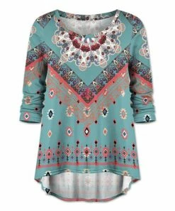 Promo 💯 UDEAR Red & Green Geometric Hi-Low Top - 👩 Women 🛒