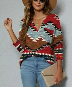 Promo 😍 UDEAR Red & Black Geometric Notch Neck Top - 👩 Women & Plus 😀