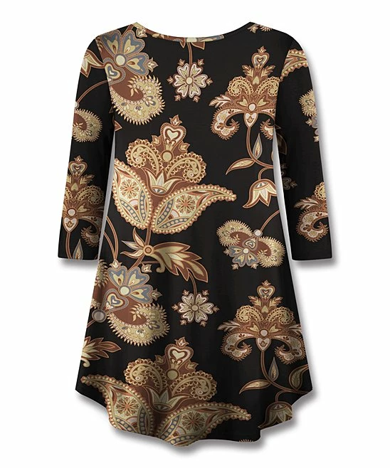 Best Sale ๐ฅ UDEAR Coffee & Black Abstract V-Neck Top - Plus ๐ - Image 2