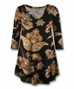 Best Sale 🔥 UDEAR Coffee & Black Abstract V-Neck Top - Plus 🛒