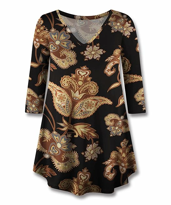 Best Sale ๐ฅ UDEAR Coffee & Black Abstract V-Neck Top - Plus ๐