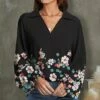 Budget 👍 UDEAR Green & Black Floral Collared Notch Neck Top - Plus ✨