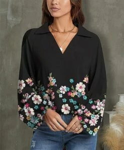 Budget ๐ UDEAR Green & Black Floral Collared Notch Neck Top - Plus โจ