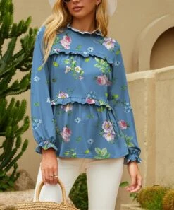 Best deal ๐ UDEAR Green & Blue Floral Ruffle-Tiered Long-Sleeve Top - ๐ฉ Women โ